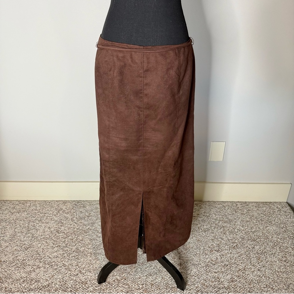 LONDON FOG Limited Edition Faux Suede A-line Skirt Chocolate Brown Size 10 - Picture 8 of 11